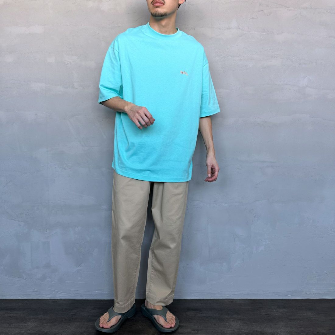 POLeR [ポーラー] 別注 POPPY フラワーバックプリント ショートスリーブTシャツ [249MCV0010-JF] MT.BLUE &&モデル身長：168cm 着用サイズ：L&&