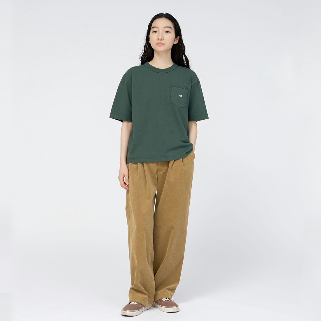THE NORTH FACE PURPLE LABEL [ザ ノースフェイス パープルレーベル] 7OZ ポケットTシャツ [NT3366N] SW SR/OW &&モデル身長：162cm 着用サイズ：WS&&