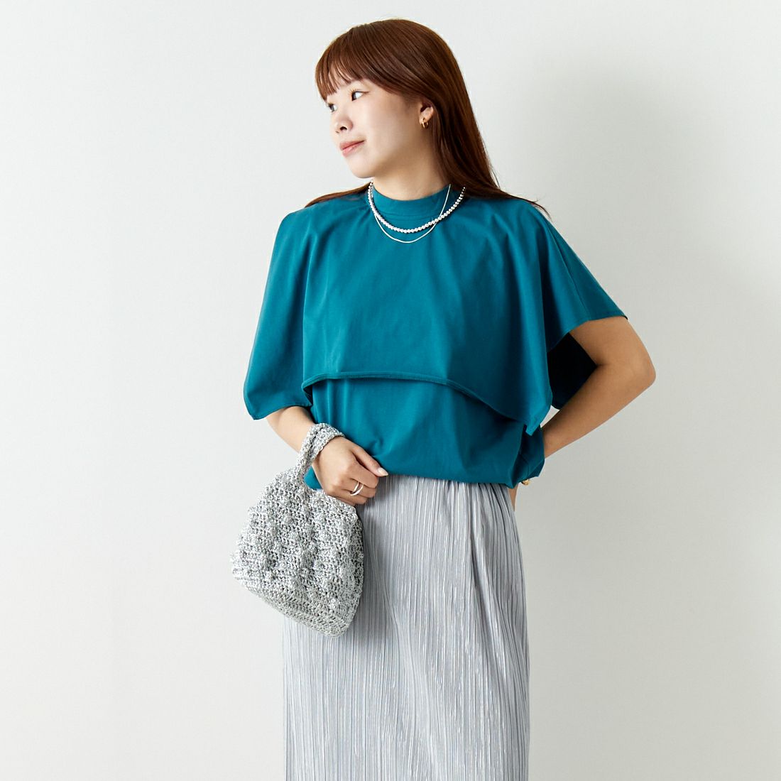 Jf Ready Made [ジェイエフレディメイド] ケープデザインTシャツ [3012106] 501 ﾌﾞﾙ- &&モデル身長：167cm 着用サイズ：F&&