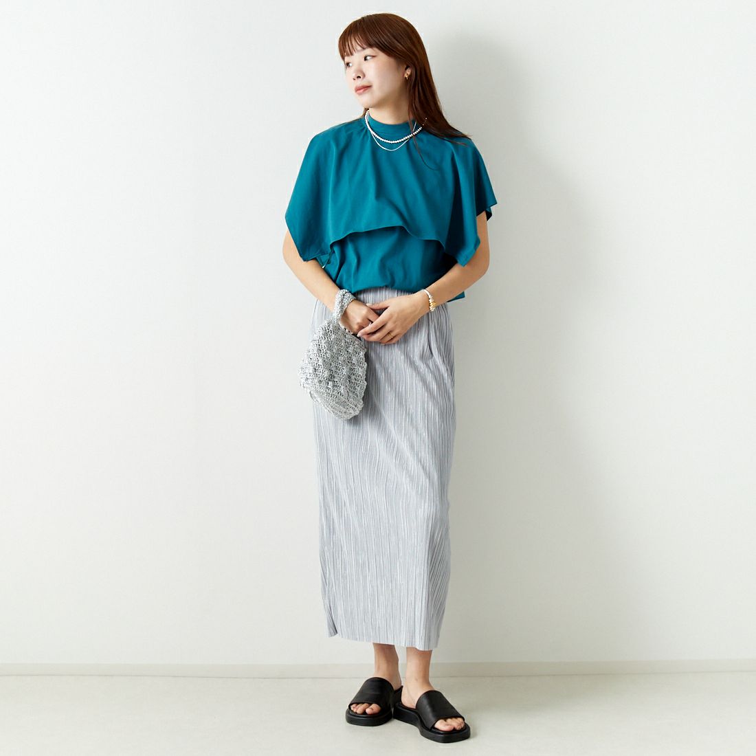 Jf Ready Made [ジェイエフレディメイド] ケープデザインTシャツ [3012106] 501 ﾌﾞﾙ- &&モデル身長：167cm 着用サイズ：F&&