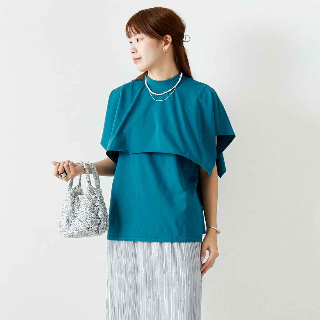 Jf Ready Made [ジェイエフレディメイド] ケープデザインTシャツ [3012106] 501 ﾌﾞﾙ- &&モデル身長：167cm 着用サイズ：F&&