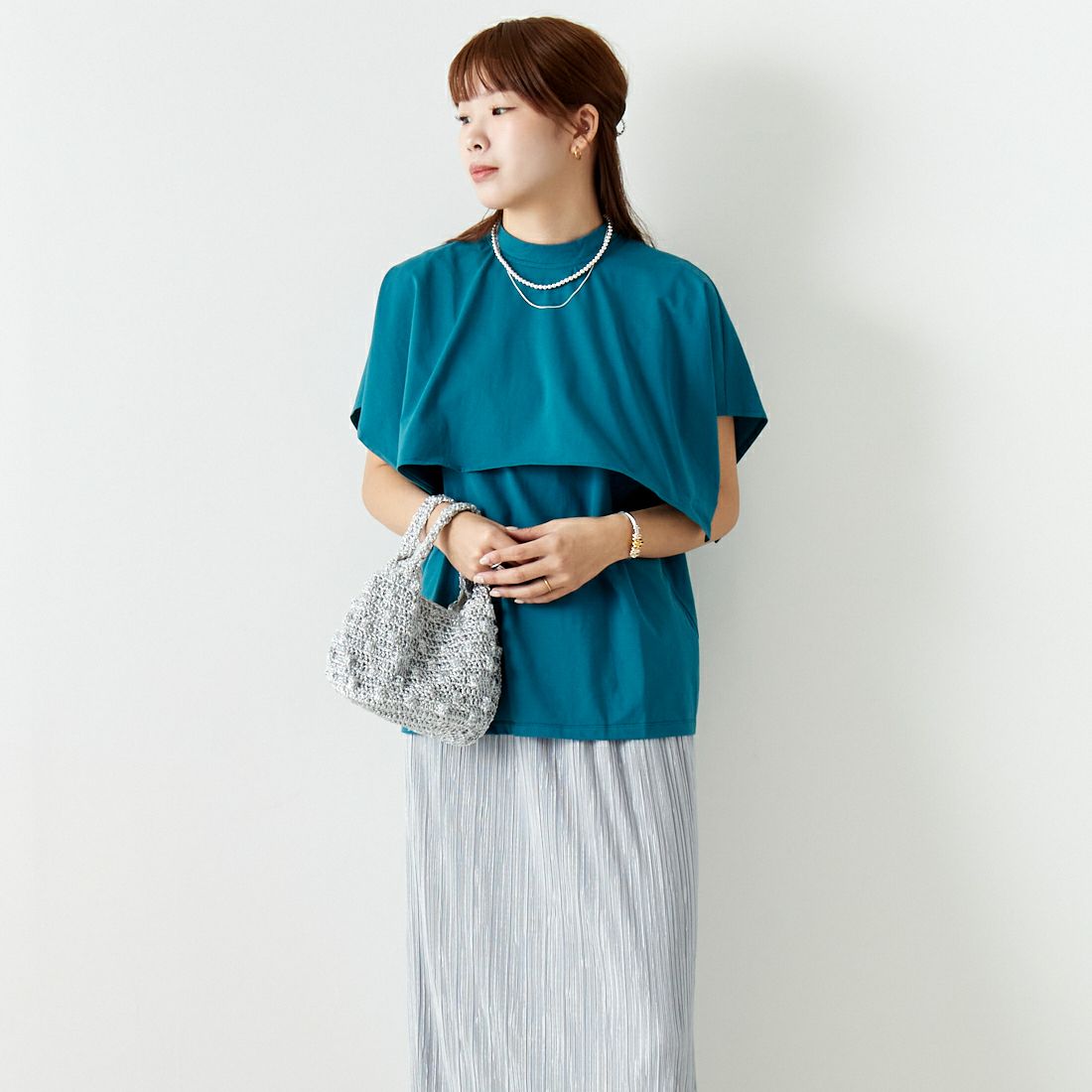 Jf Ready Made [ジェイエフレディメイド] ケープデザインTシャツ [3012106] 501 ﾌﾞﾙ- &&モデル身長：167cm 着用サイズ：F&&