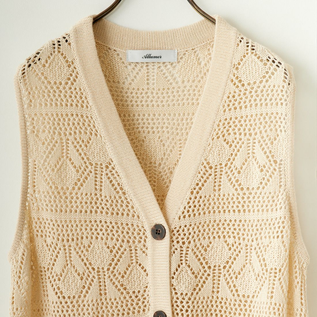 ALLUMER [アリュメール] コットンリネンVネックメッシュロングジレ [8248702] 950 IVORY