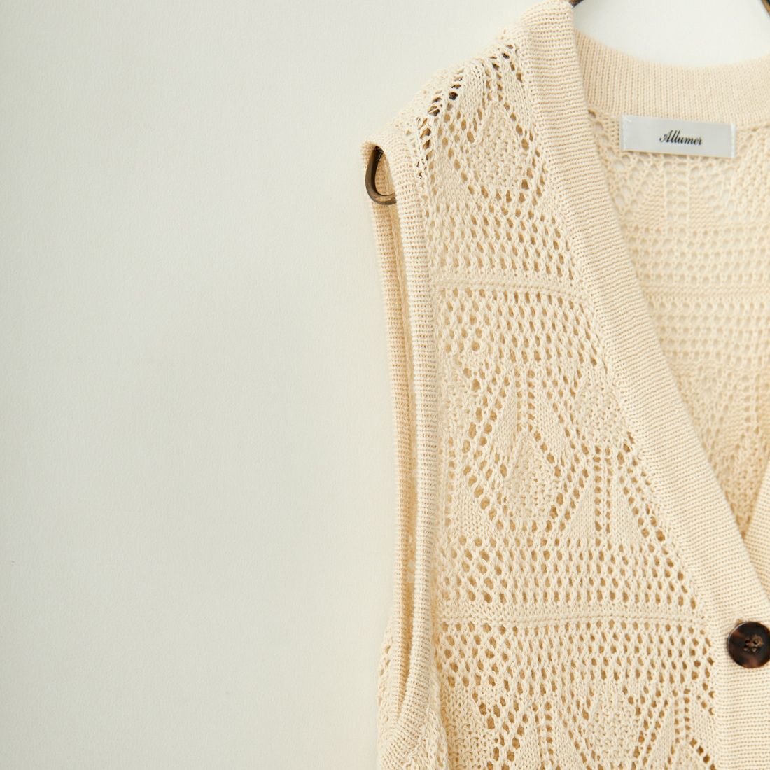 ALLUMER [アリュメール] コットンリネンVネックメッシュロングジレ [8248702] 950 IVORY
