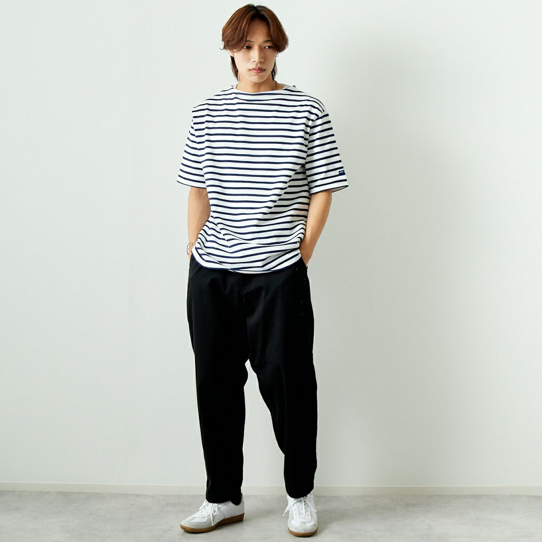 ST.JAMES [セントジェームス] 定番バスクTシャツ [03JC1325-1] NEI/MAR&&モデル身長：179cm 着用サイズ：6&&