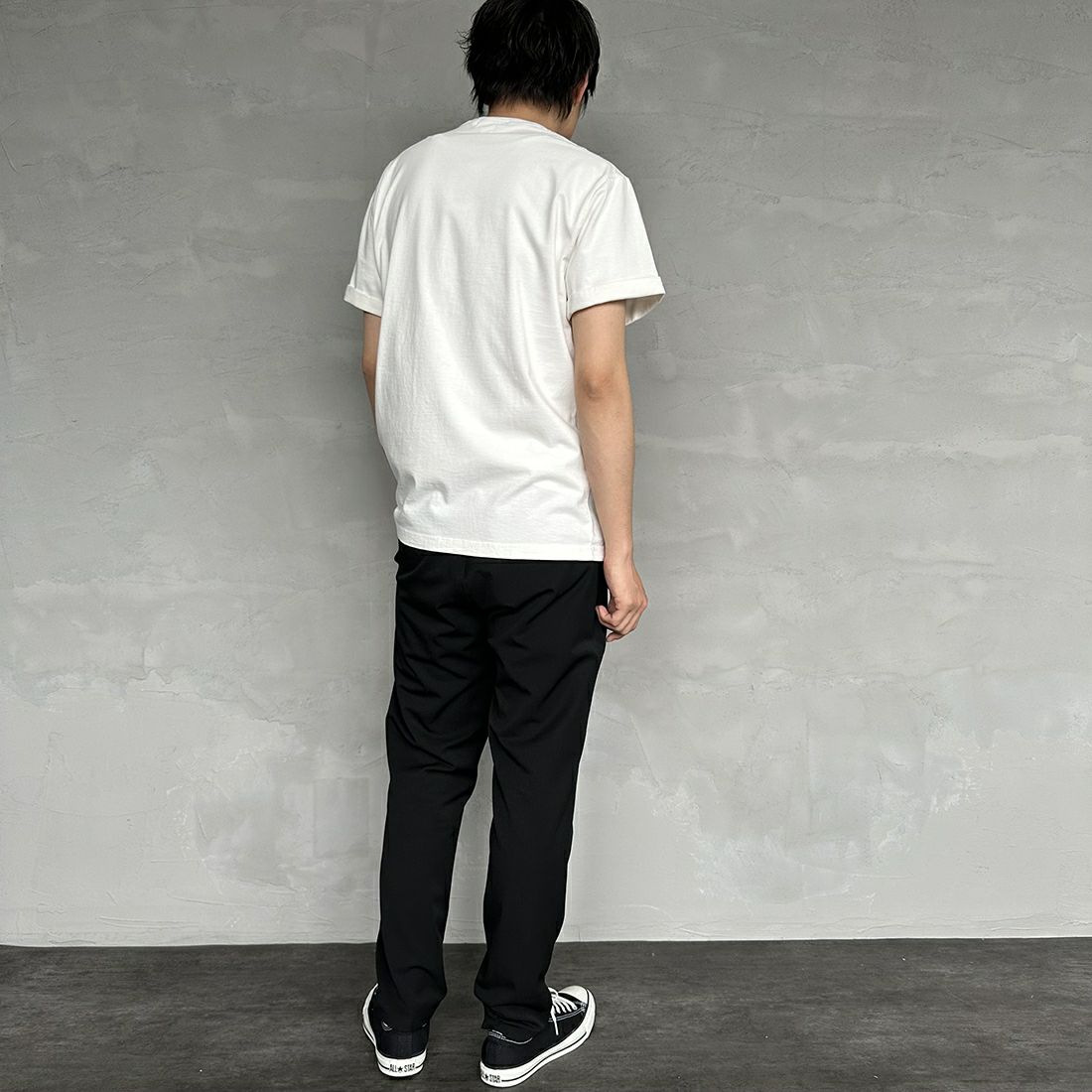 Gymphlex [ジムフレックス] ロールアップスリーブ ロゴ刺繍Tシャツ [J-1155CH] WHITE &&モデル身長：173cm 着用サイズ：L&&