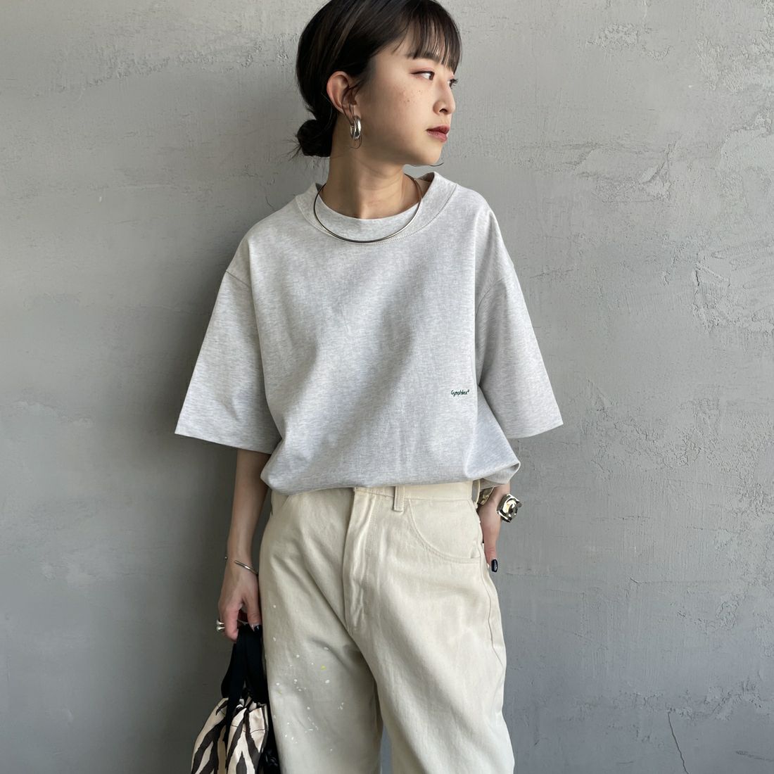 Gymphlex [ジムフレックス] ヘビーウェイトジャージー ショートスリーブTシャツ [J-9271HWJ] H.LT.GREY &&モデル身長：150cm 着用サイズ：XS&&