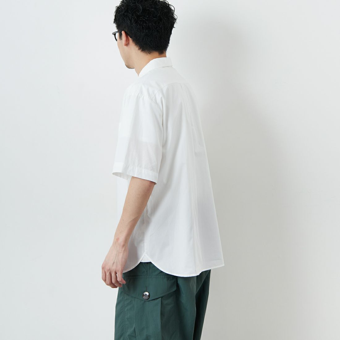 DANTON [ダントン] プレーン ワークシャツ [DT-B0049CPL] WHITE &&モデル身長：168cm 着用サイズ：40&&