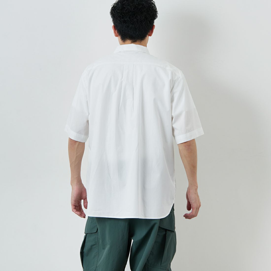 DANTON [ダントン] プレーン ワークシャツ [DT-B0049CPL] WHITE &&モデル身長：168cm 着用サイズ：40&&