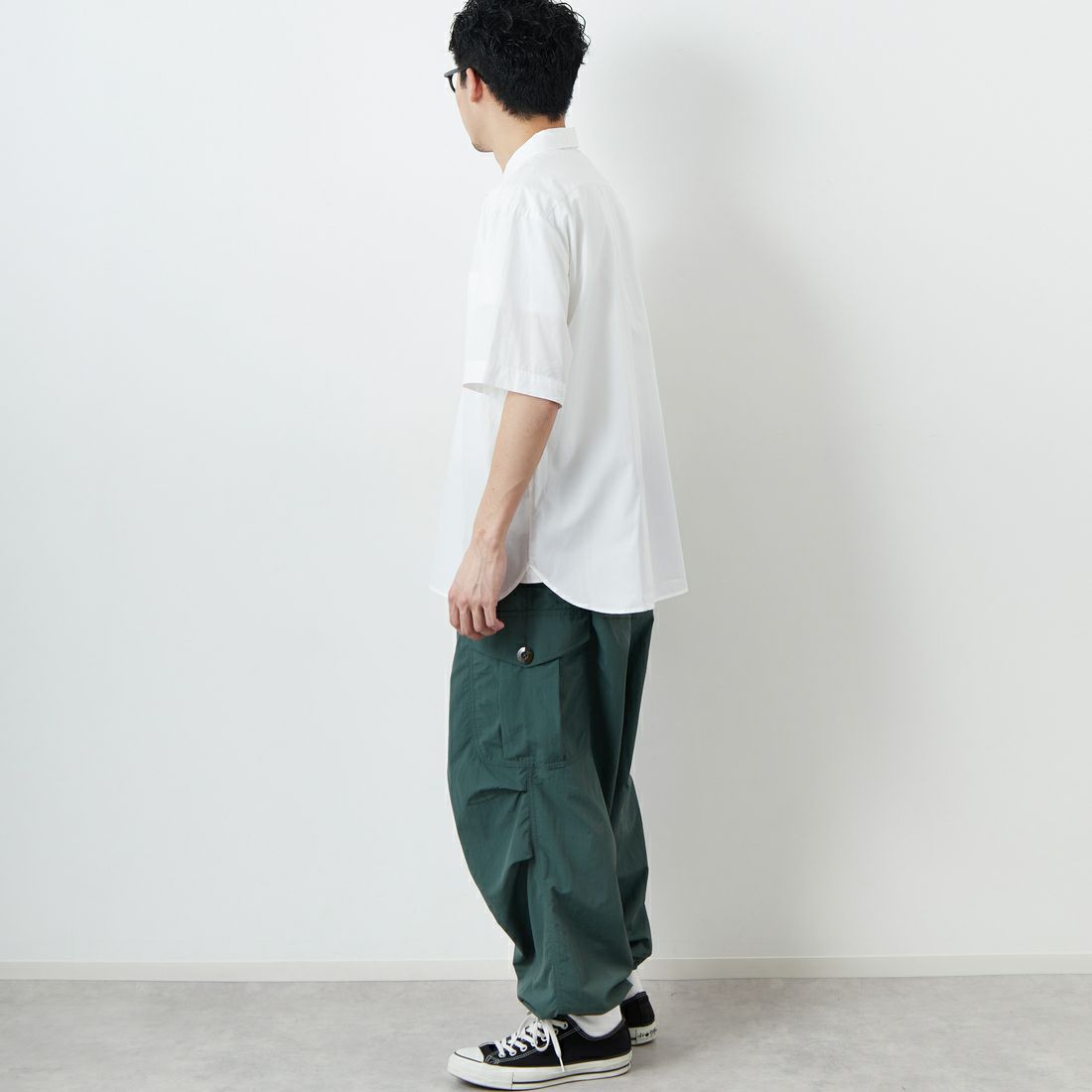 DANTON [ダントン] プレーン ワークシャツ [DT-B0049CPL] WHITE &&モデル身長：168cm 着用サイズ：40&&