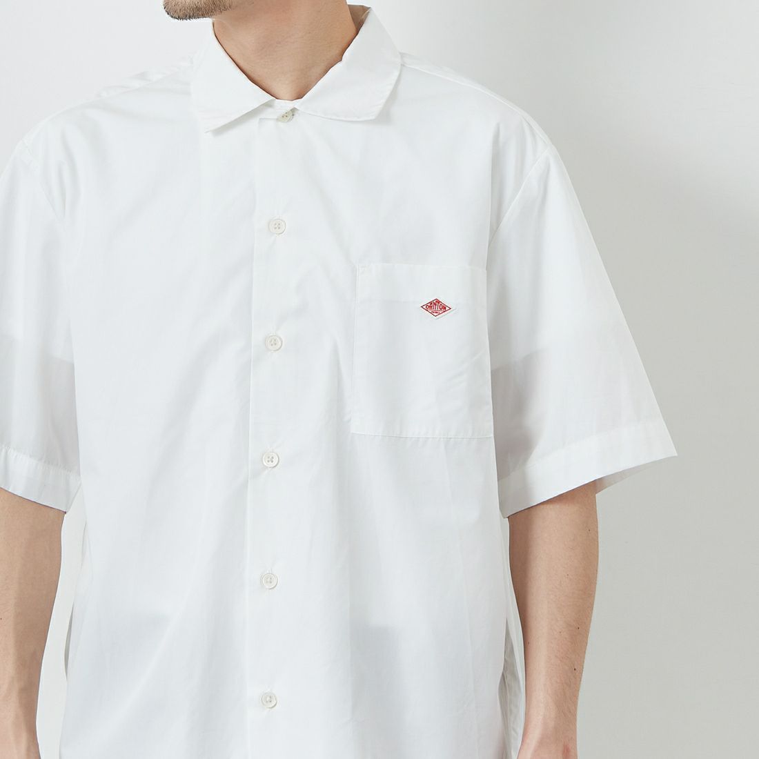 DANTON [ダントン] プレーン ワークシャツ [DT-B0049CPL] WHITE &&モデル身長：168cm 着用サイズ：40&&