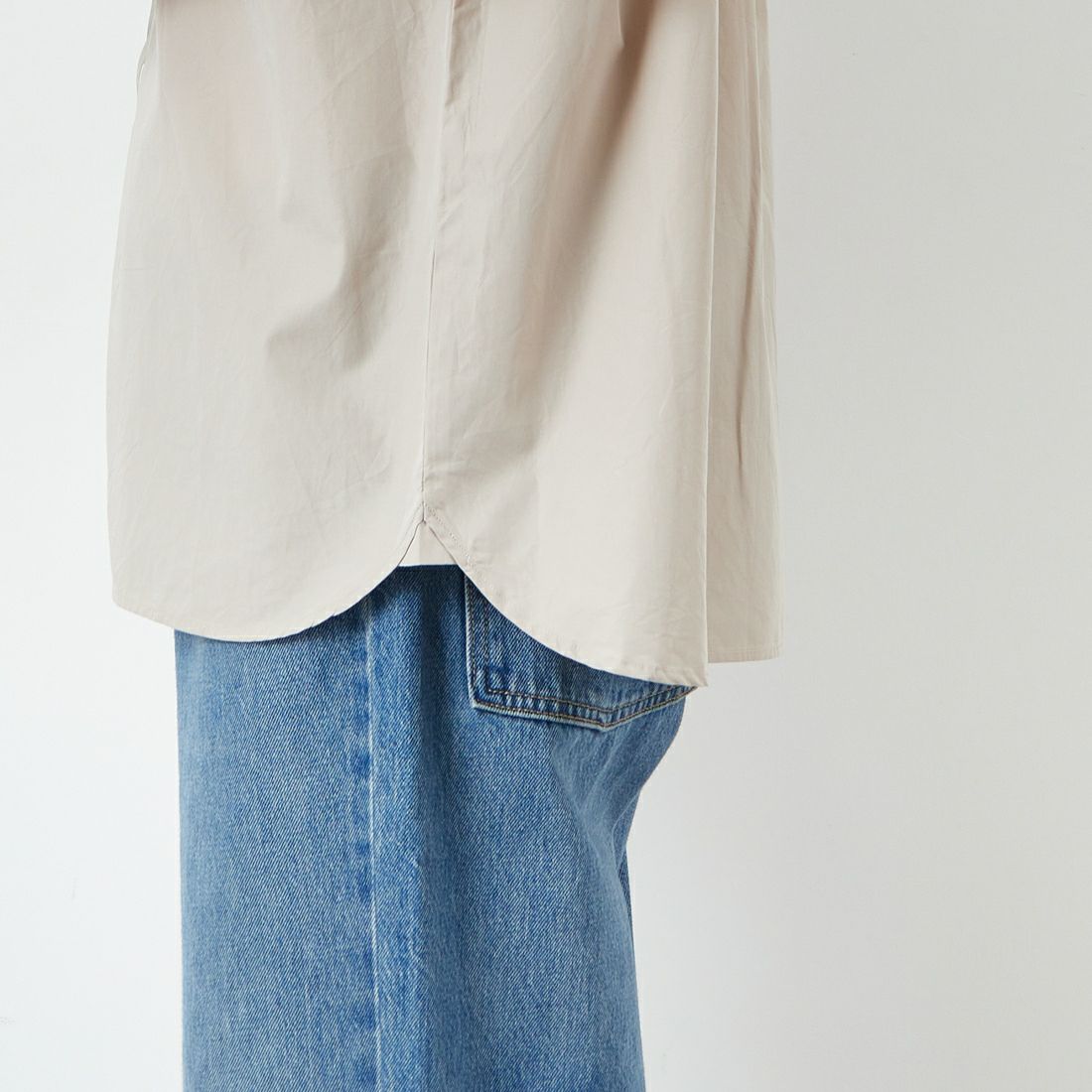 DANTON [ダントン] プレーン ワークシャツ [DT-B0049CPL] GREIGE &&モデル身長：168cm 着用サイズ：38&&