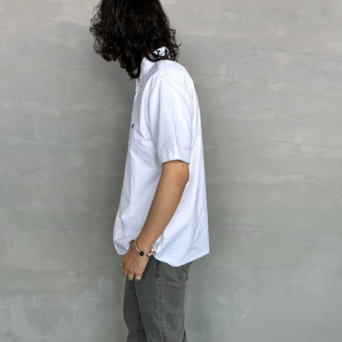 Gymphlex [ジムフレックス] ボタンダウン ショートスリーブシャツ [GY-B0244SOX] WHITE &&モデル身長：173cm 着用サイズ：M&&