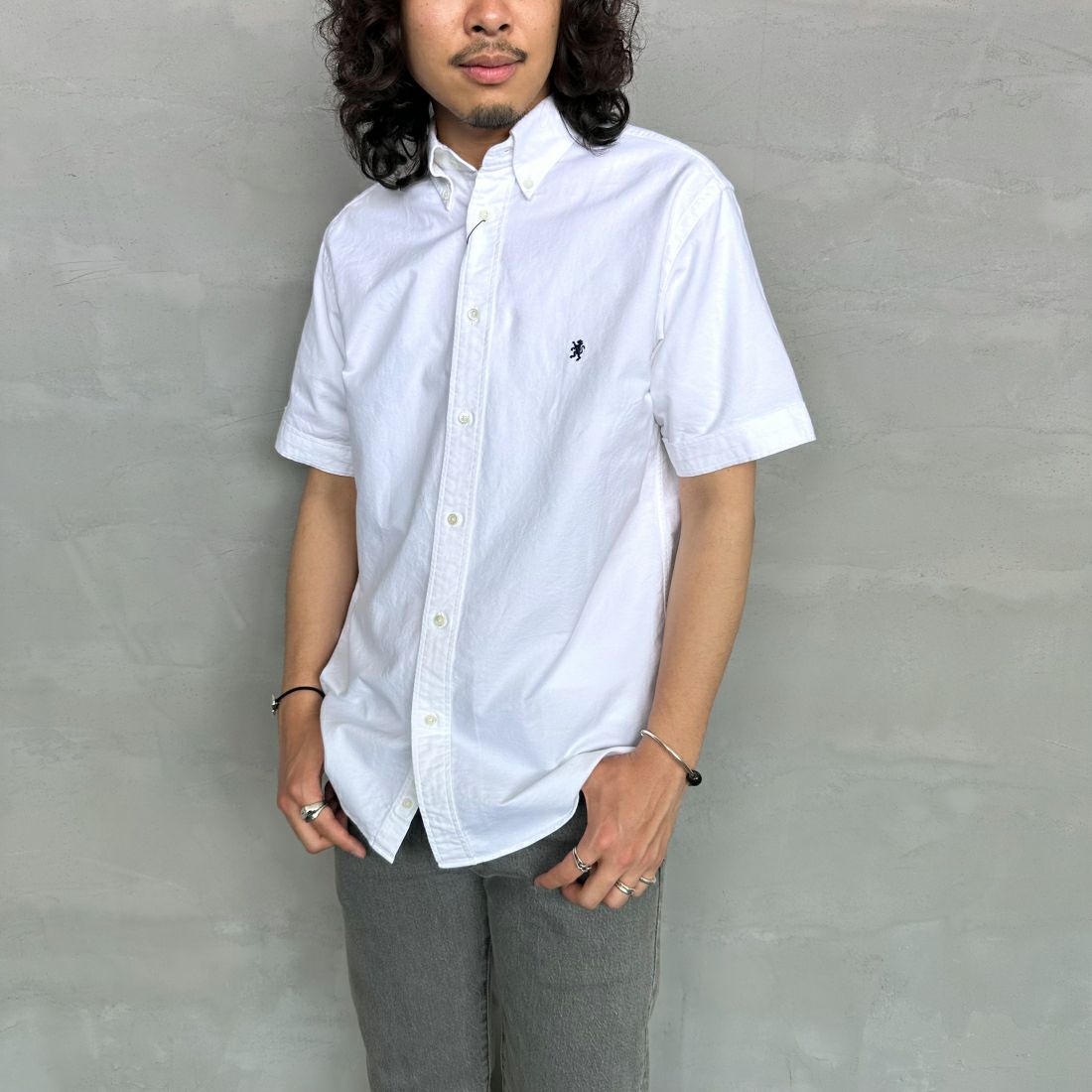 Gymphlex [ジムフレックス] ボタンダウン ショートスリーブシャツ [GY-B0244SOX] WHITE &&モデル身長：173cm 着用サイズ：M&&