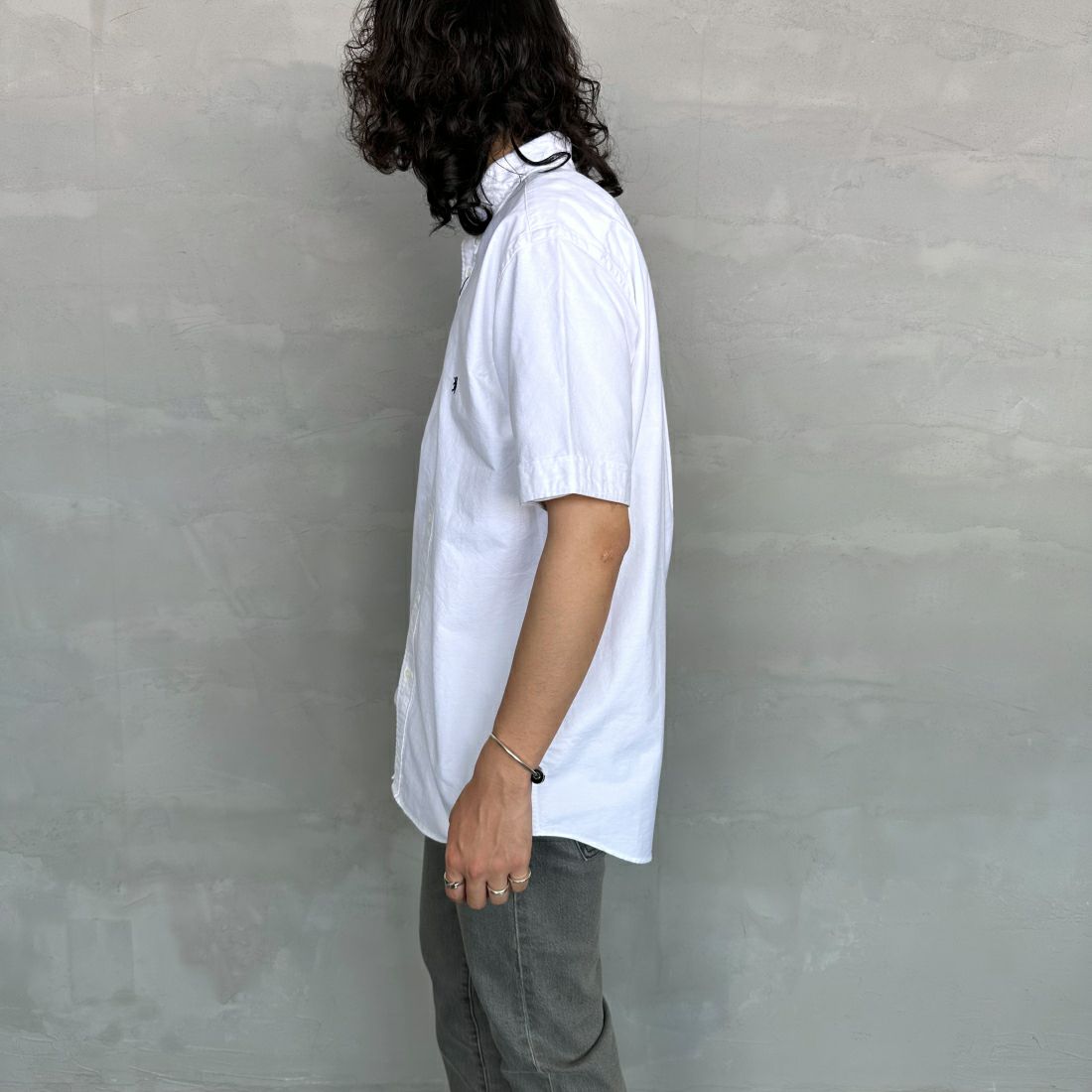 Gymphlex [ジムフレックス] ボタンダウン ショートスリーブシャツ [GY-B0244SOX] WHITE &&モデル身長：173cm 着用サイズ：L&&