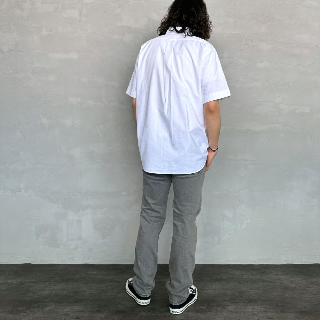 Gymphlex [ジムフレックス] ボタンダウン ショートスリーブシャツ [GY-B0244SOX] WHITE &&モデル身長：173cm 着用サイズ：L&&