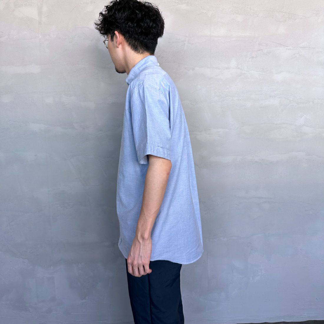 Gymphlex [ジムフレックス] ボタンダウン ショートスリーブシャツ [GY-B0244SOX] BLUE &&モデル身長：168cm 着用サイズ：L&&
