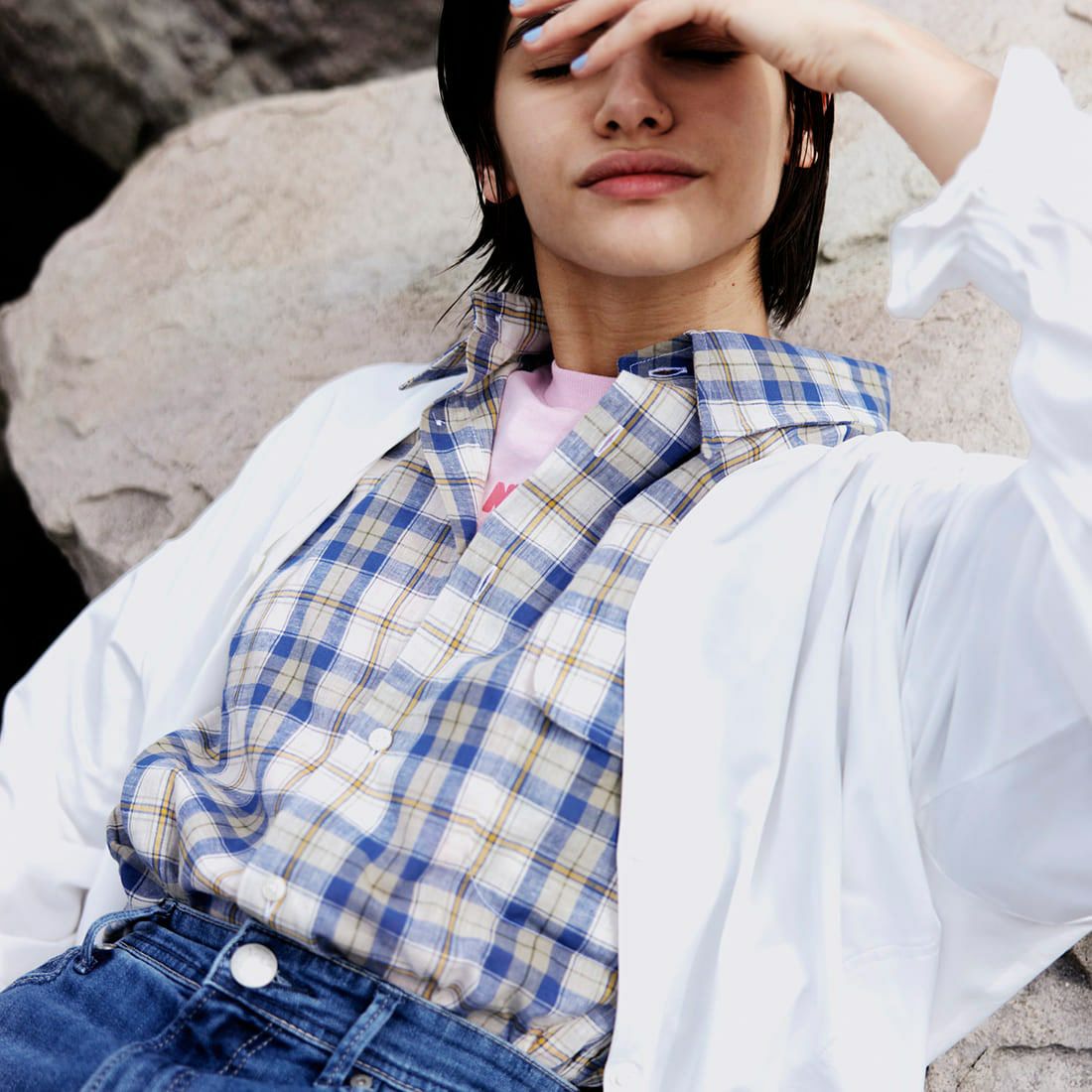 Jeans Factory Clothes [ジーンズファクトリークローズ] ラッシュガードVネックカーディガン [IN1-CST-4] WHITE &&モデル身長：172cm 着用サイズ：M&&