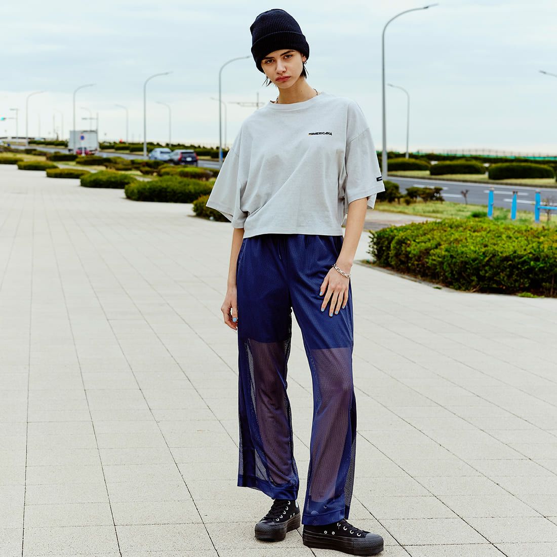 Jeans Factory Clothes [ジーンズファクトリークローズ] メッシュパンツ [IN9-PT-4] NAVY &&モデル身長：172cm 着用サイズ：M&&