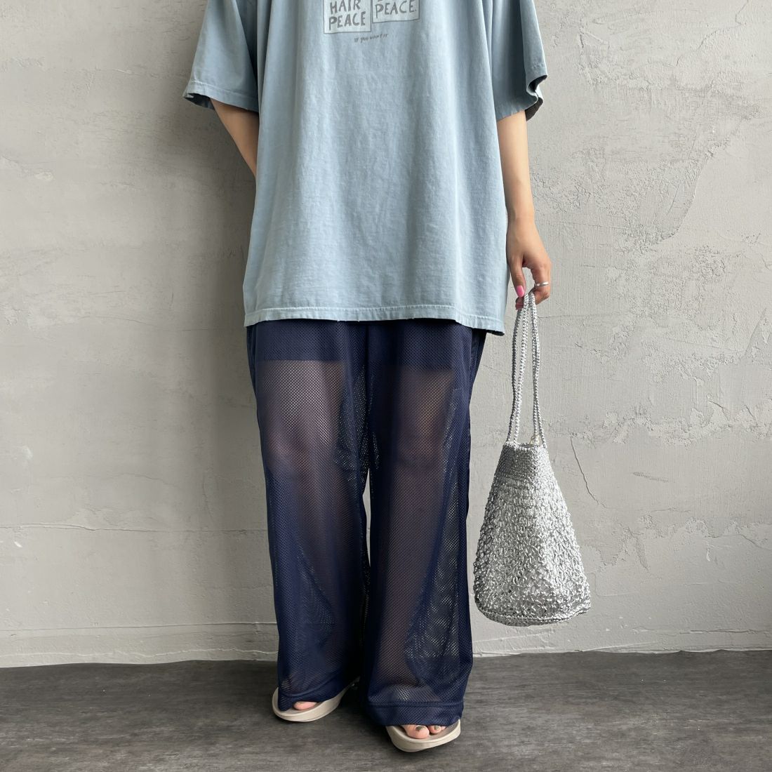 Jeans Factory Clothes [ジーンズファクトリークローズ] メッシュパンツ [IN9-PT-4] NAVY &&モデル身長：156cm 着用サイズ：F&&
