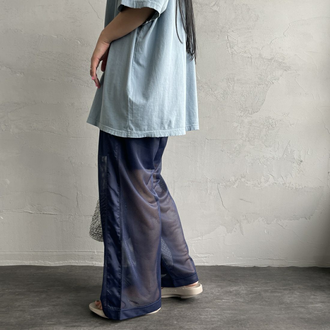 Jeans Factory Clothes [ジーンズファクトリークローズ] メッシュパンツ [IN9-PT-4] NAVY &&モデル身長：156cm 着用サイズ：F&&