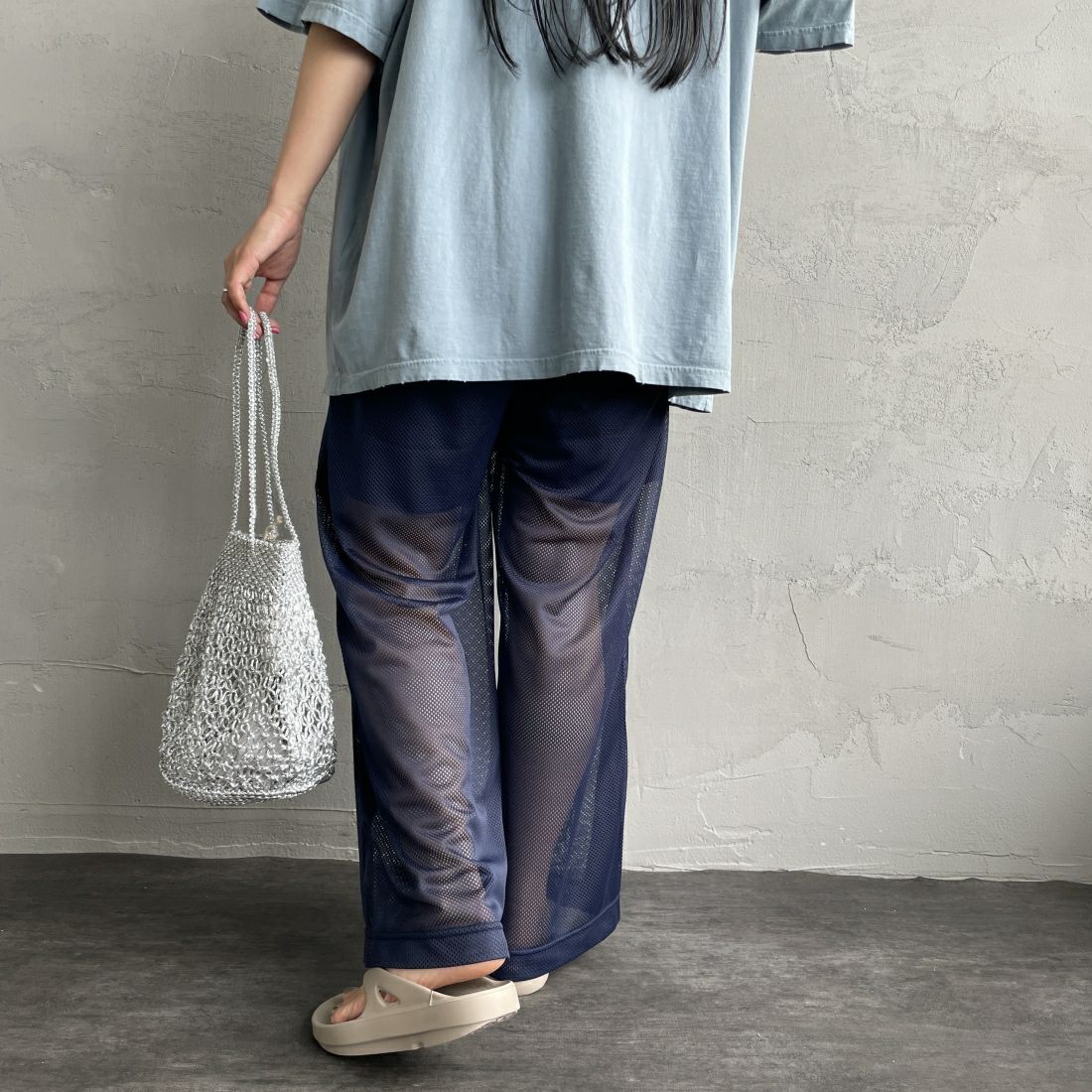 Jeans Factory Clothes [ジーンズファクトリークローズ] メッシュパンツ [IN9-PT-4] NAVY &&モデル身長：156cm 着用サイズ：F&&
