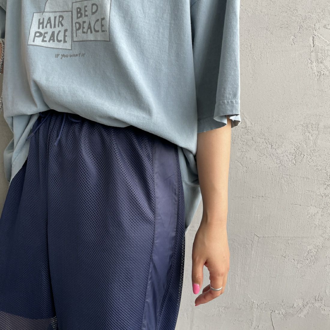 Jeans Factory Clothes [ジーンズファクトリークローズ] メッシュパンツ [IN9-PT-4] NAVY &&モデル身長：156cm 着用サイズ：F&&