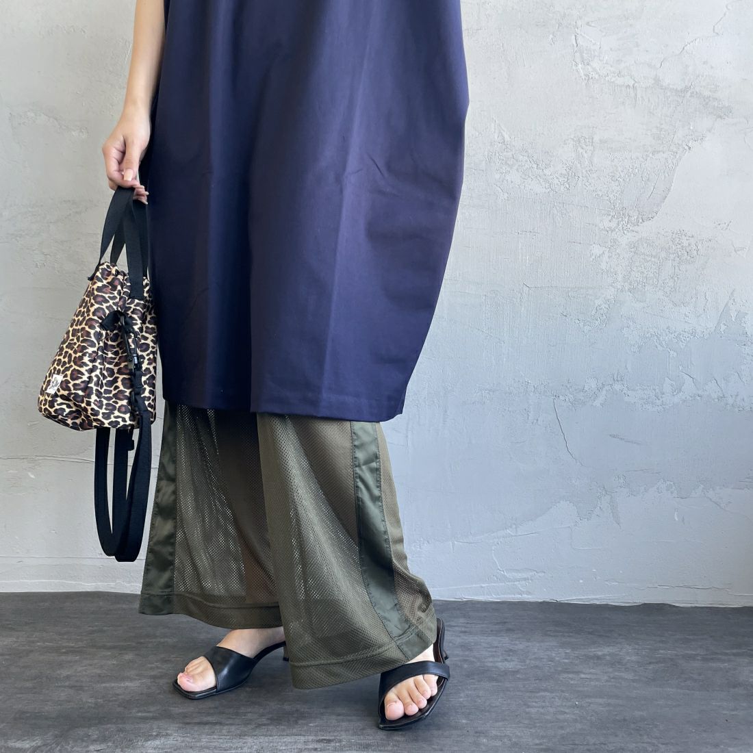 Jeans Factory Clothes [ジーンズファクトリークローズ] メッシュパンツ [IN9-PT-4] KHAKI &&モデル身長：163cm 着用サイズ：F&&