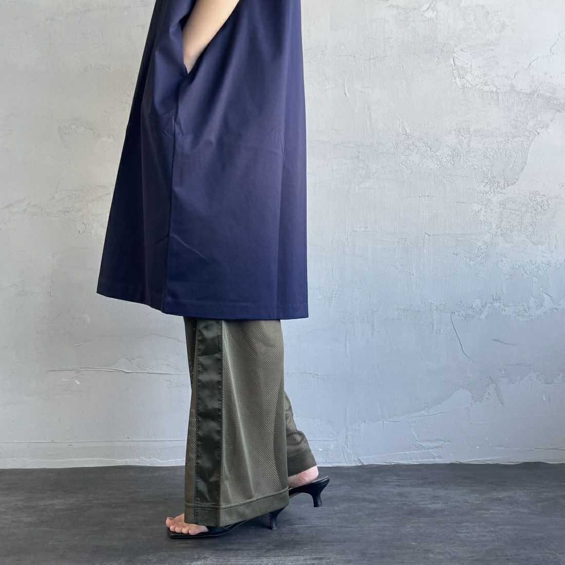Jeans Factory Clothes [ジーンズファクトリークローズ] メッシュパンツ [IN9-PT-4] KHAKI &&モデル身長：163cm 着用サイズ：F&&