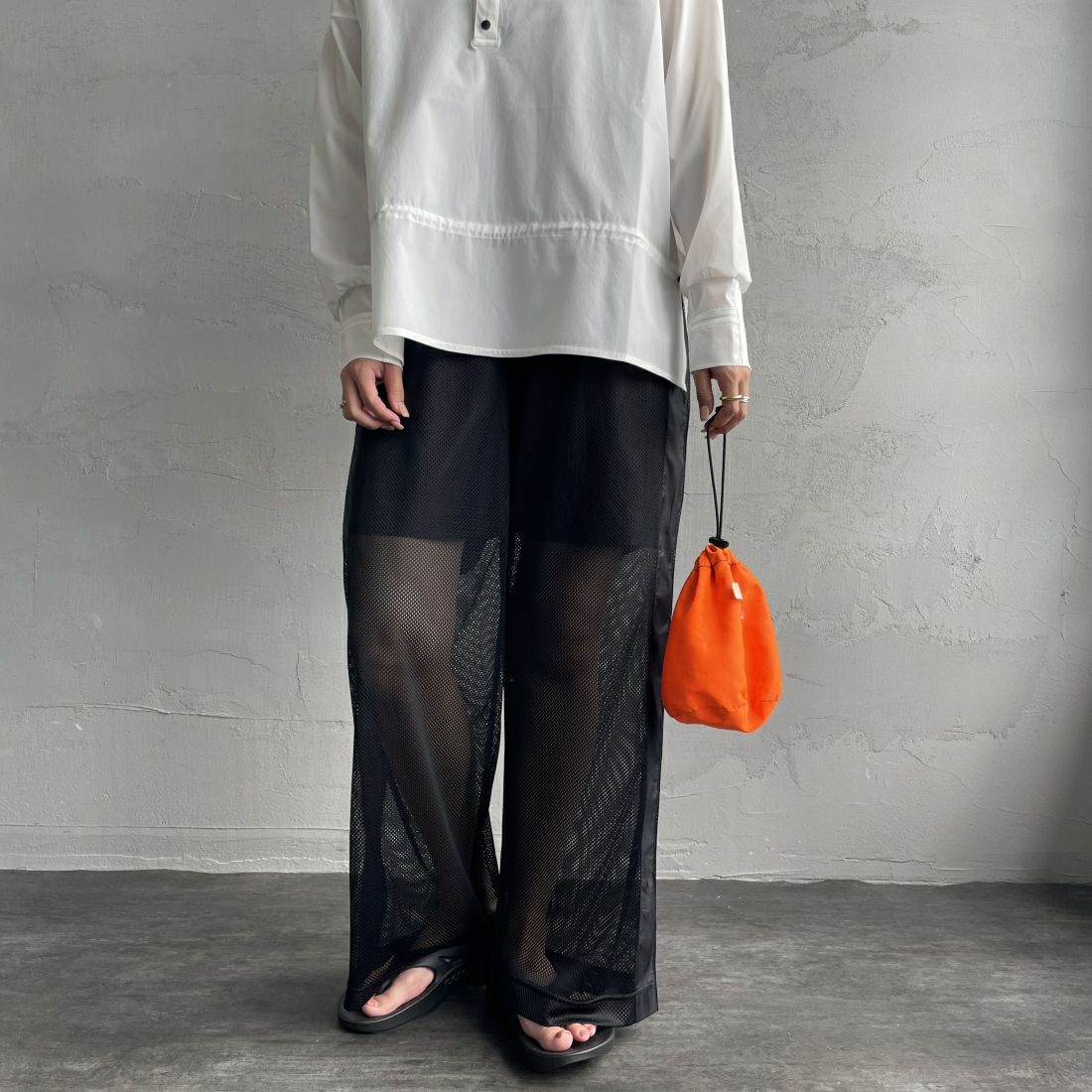 Jeans Factory Clothes [ジーンズファクトリークローズ] メッシュパンツ [IN9-PT-4] BLACK &&モデル身長：163cm 着用サイズ：F&&