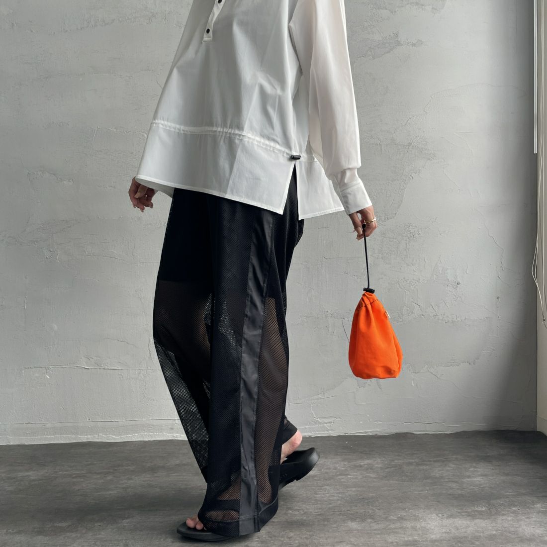 Jeans Factory Clothes [ジーンズファクトリークローズ] メッシュパンツ [IN9-PT-4] BLACK &&モデル身長：163cm 着用サイズ：F&&
