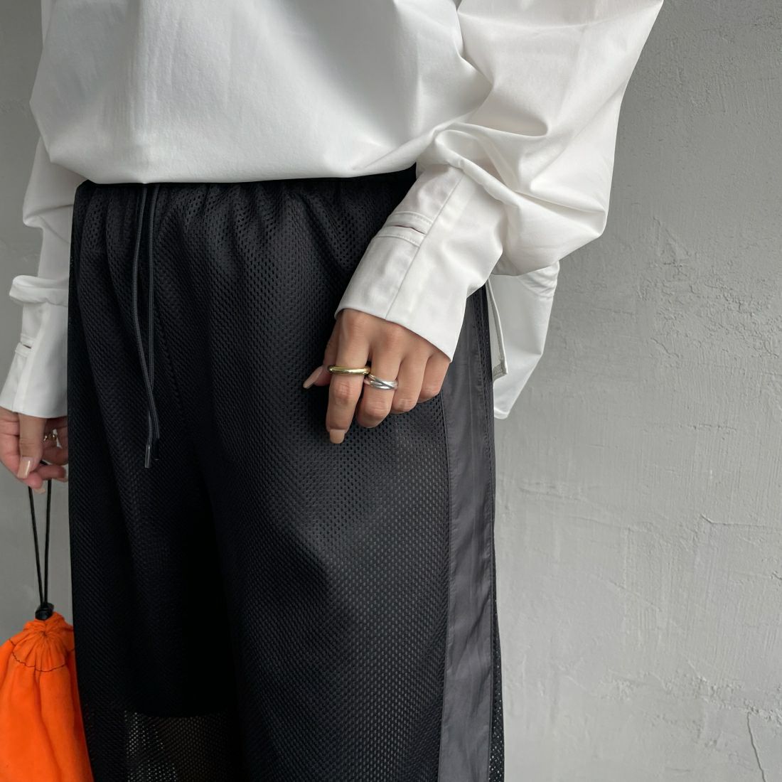 Jeans Factory Clothes [ジーンズファクトリークローズ] メッシュパンツ [IN9-PT-4] BLACK &&モデル身長：163cm 着用サイズ：F&&