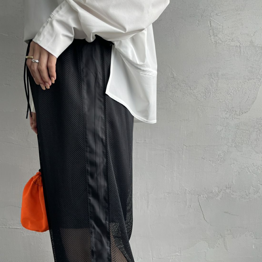 Jeans Factory Clothes [ジーンズファクトリークローズ] メッシュパンツ [IN9-PT-4] BLACK &&モデル身長：163cm 着用サイズ：F&&