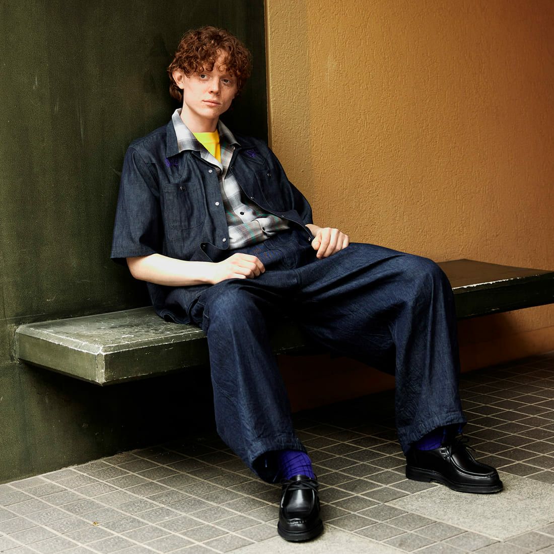 Needles [ニードルズ] 別注 BDUヒザデルデニムパンツ [OT1689-JF] INDIGO&&モデル身長：183cm 着用サイズ：M&&