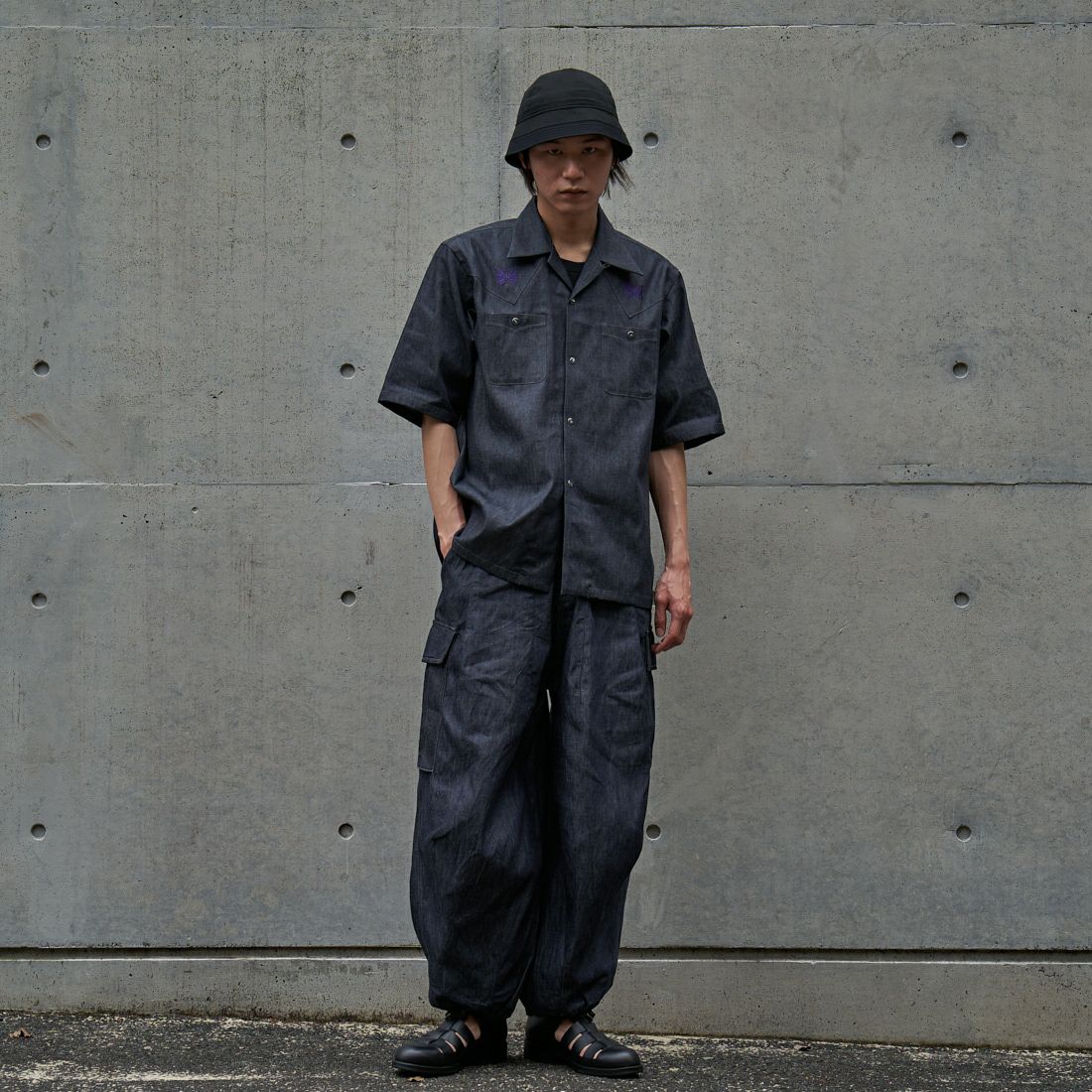 Needles [ニードルズ] 別注 BDUヒザデルデニムパンツ [OT1689-JF] INDIGO&&モデル身長：182cm 着用サイズ：XS&&