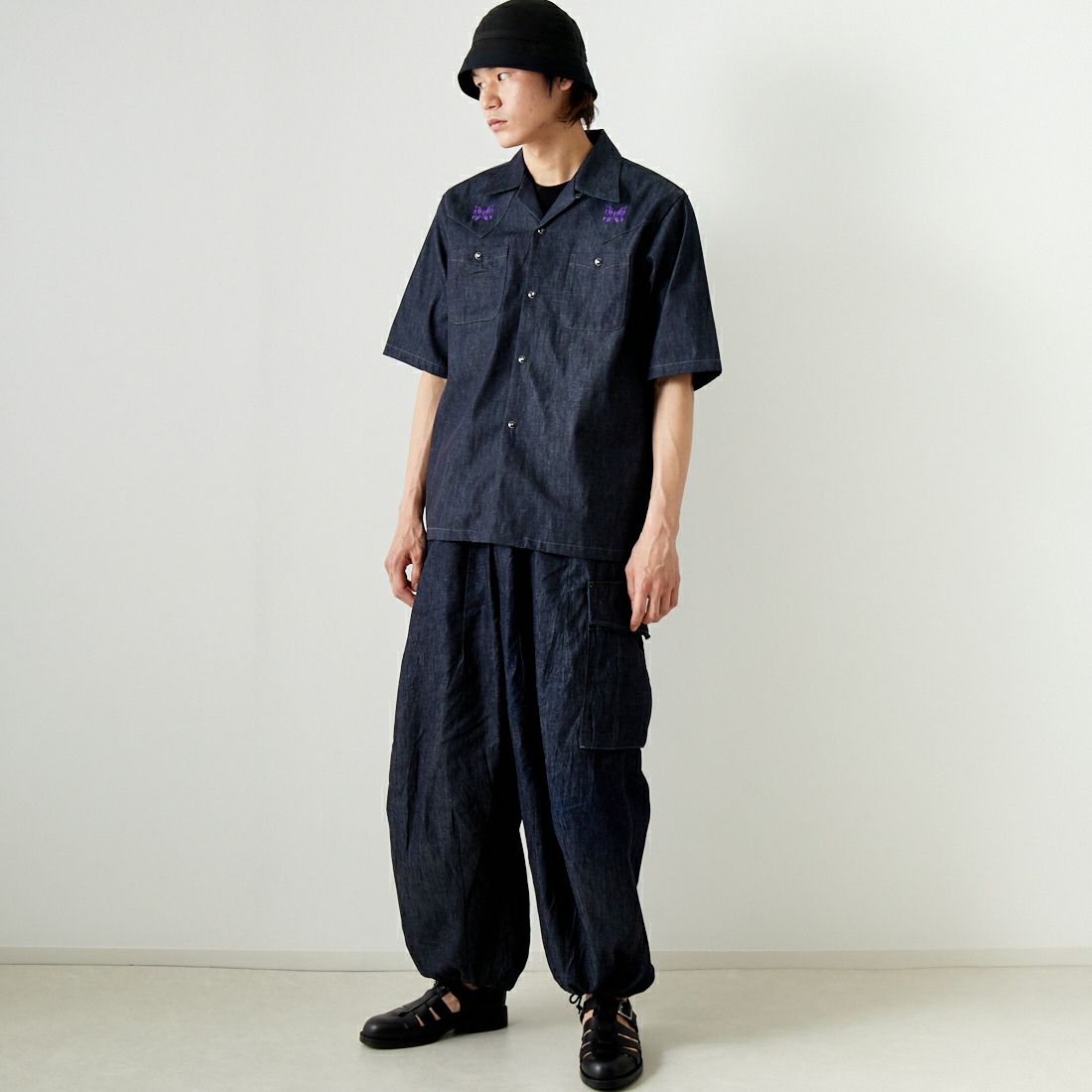 Needles [ニードルズ] 別注 BDUヒザデルデニムパンツ [OT1689-JF] INDIGO&&モデル身長：182cm 着用サイズ：S&&