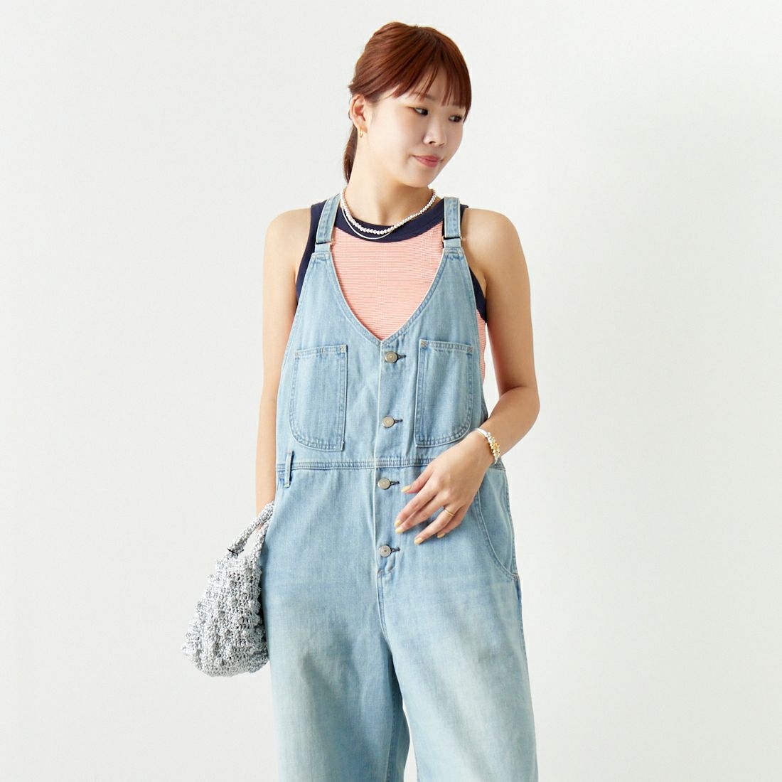 Johnbull [ジョンブル] 11オンスデニムワークサロペット [JL241P37] 017 ﾌｪｰﾄﾞ &&モデル身長：167cm 着用サイズ：M&&