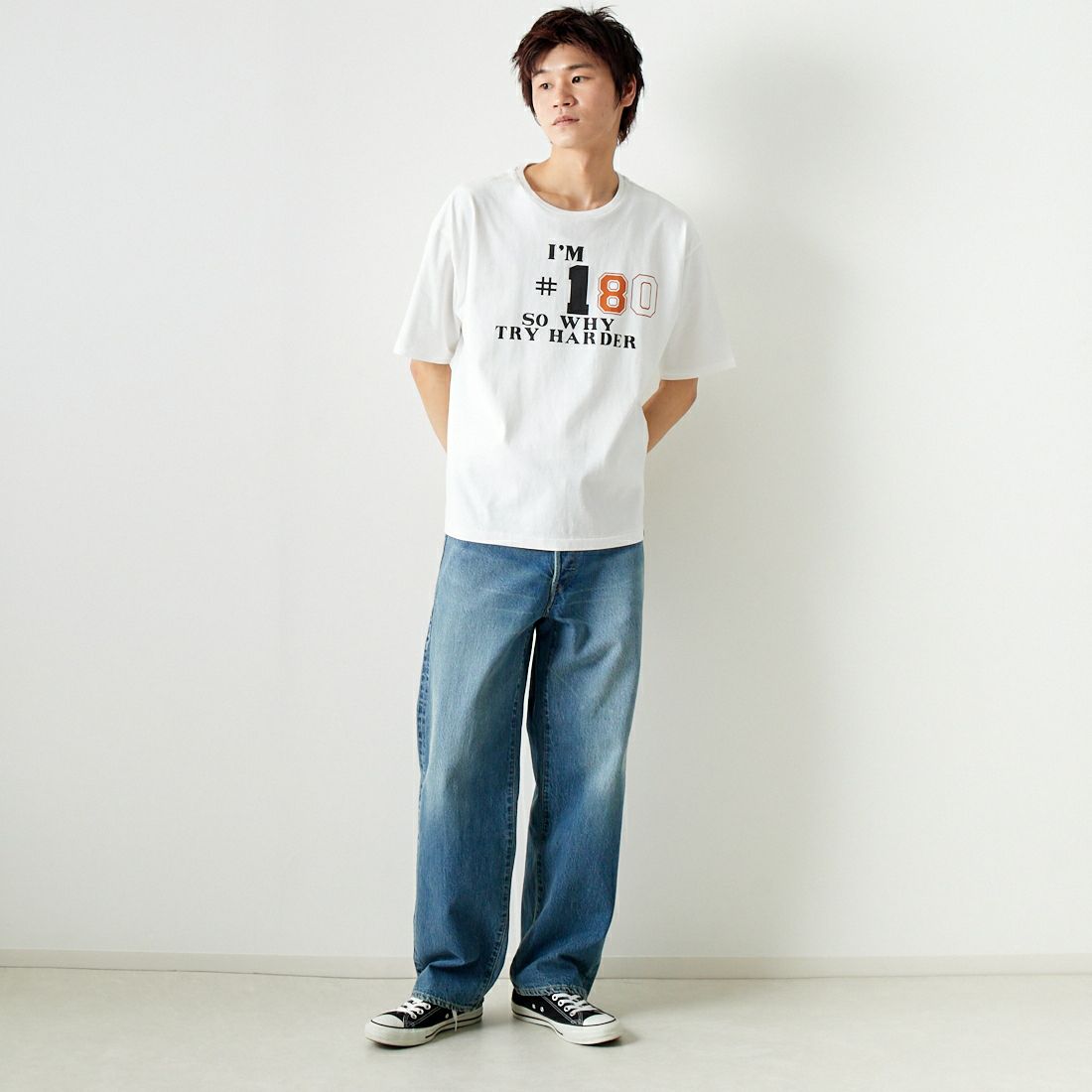 ILL ONE EIGHTY [イル ワンエイティ] FAT BOY Tシャツ [ILL241-24] WHITE &&モデル身長：182cm 着用サイズ：L&&