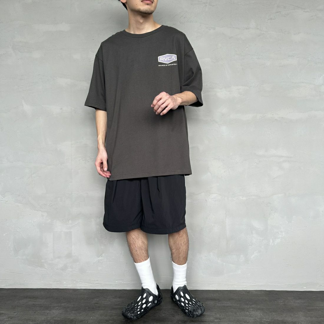 RVCA [ルーカ] HEX BOX Tシャツ [BE041-225] PTK &&モデル身長：168cm 着用サイズ：L&&