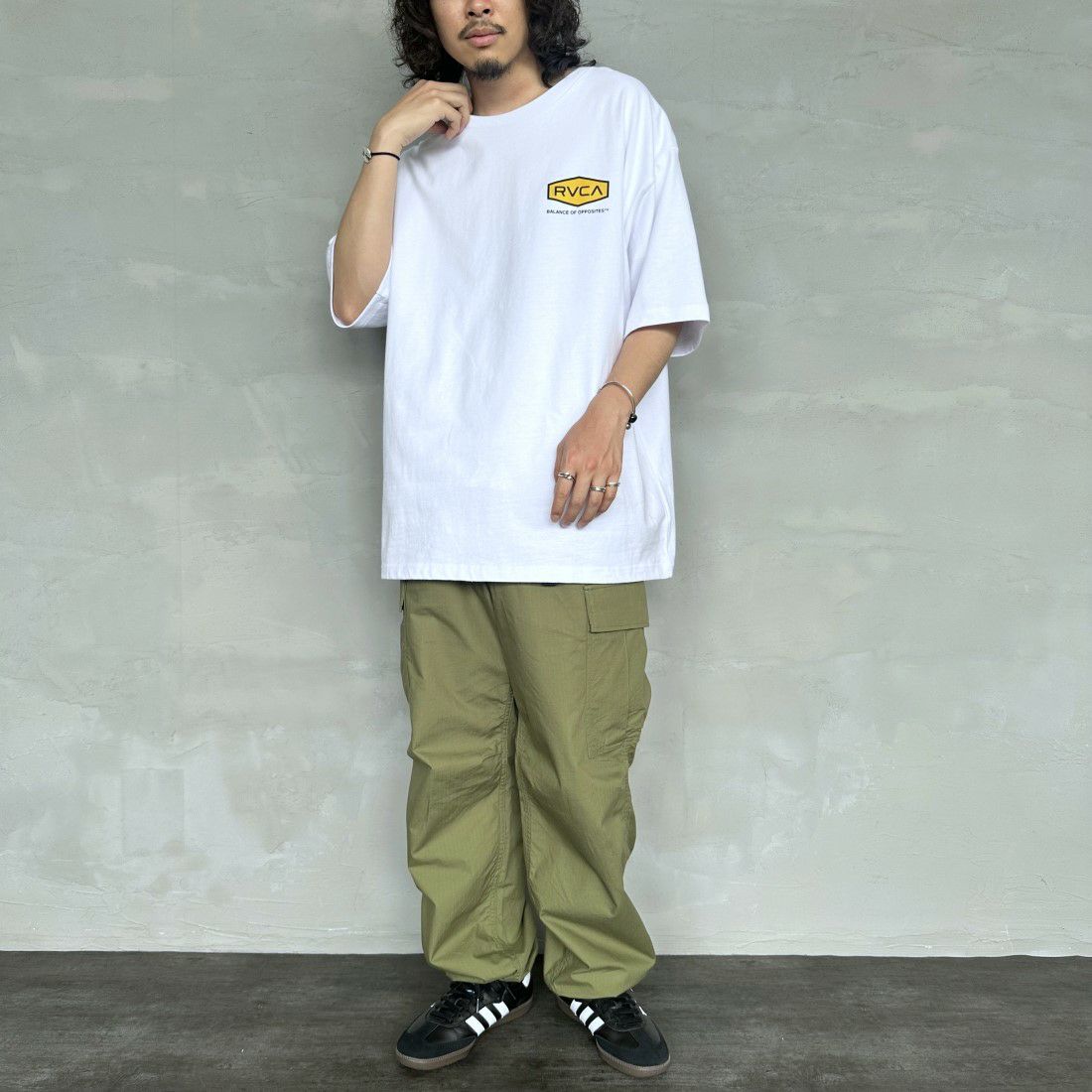 RVCA [ルーカ] HEX BOX Tシャツ [BE041-225] WHT &&モデル身長：173cm 着用サイズ：XL&&