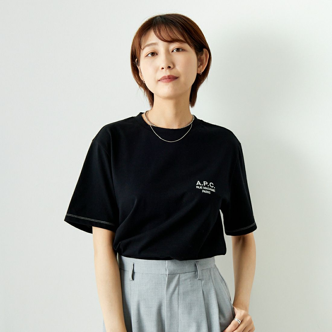 最高級 A.P.C.◇23SS/ロゴ刺繍Tシャツ/L/コットン/BLK/24233-1-96751 