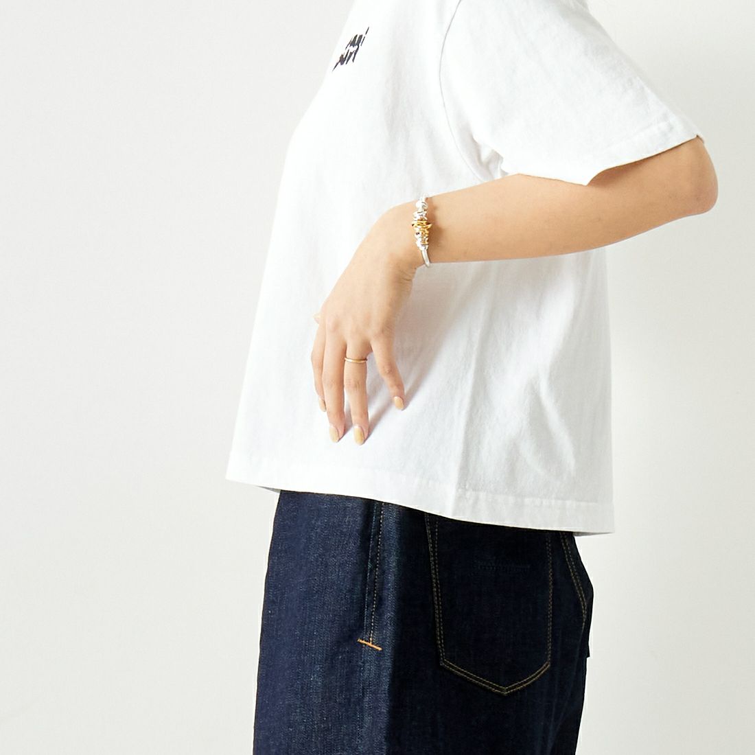 manipuri [マニプリ] ドットバッグミドルTシャツ [0141413104] 10 WHITE &&モデル身長：167cm 着用サイズ：F&&