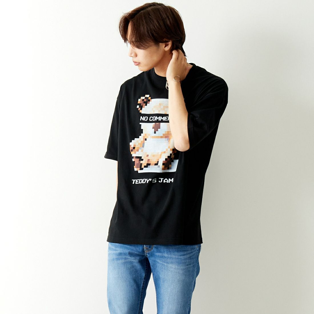 NO COMMENT PARIS [ノーコメントパリ] ショートスリーブ プリントTシャツ [NC-OT0042] BLACK &&モデル身長：179cm 着用サイズ：L&&