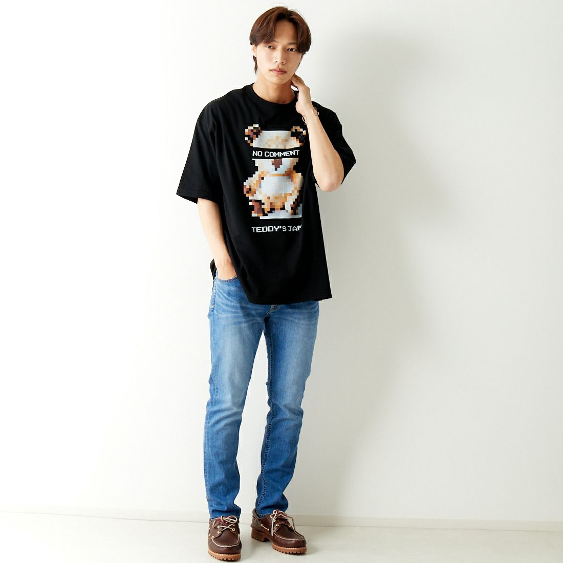 NO COMMENT PARIS [ノーコメントパリ] ショートスリーブ プリントTシャツ [NC-OT0042] BLACK &&モデル身長：179cm 着用サイズ：L&&