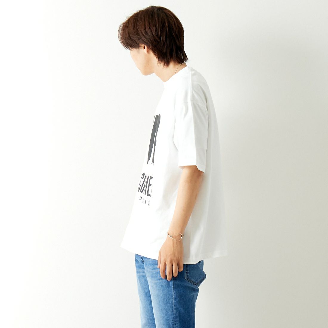 NO COMMENT PARIS [ノーコメントパリ] ショートスリーブ ビッグロゴTシャツ [NC-OT0035] WHITE &&モデル身長：179cm 着用サイズ：L&&