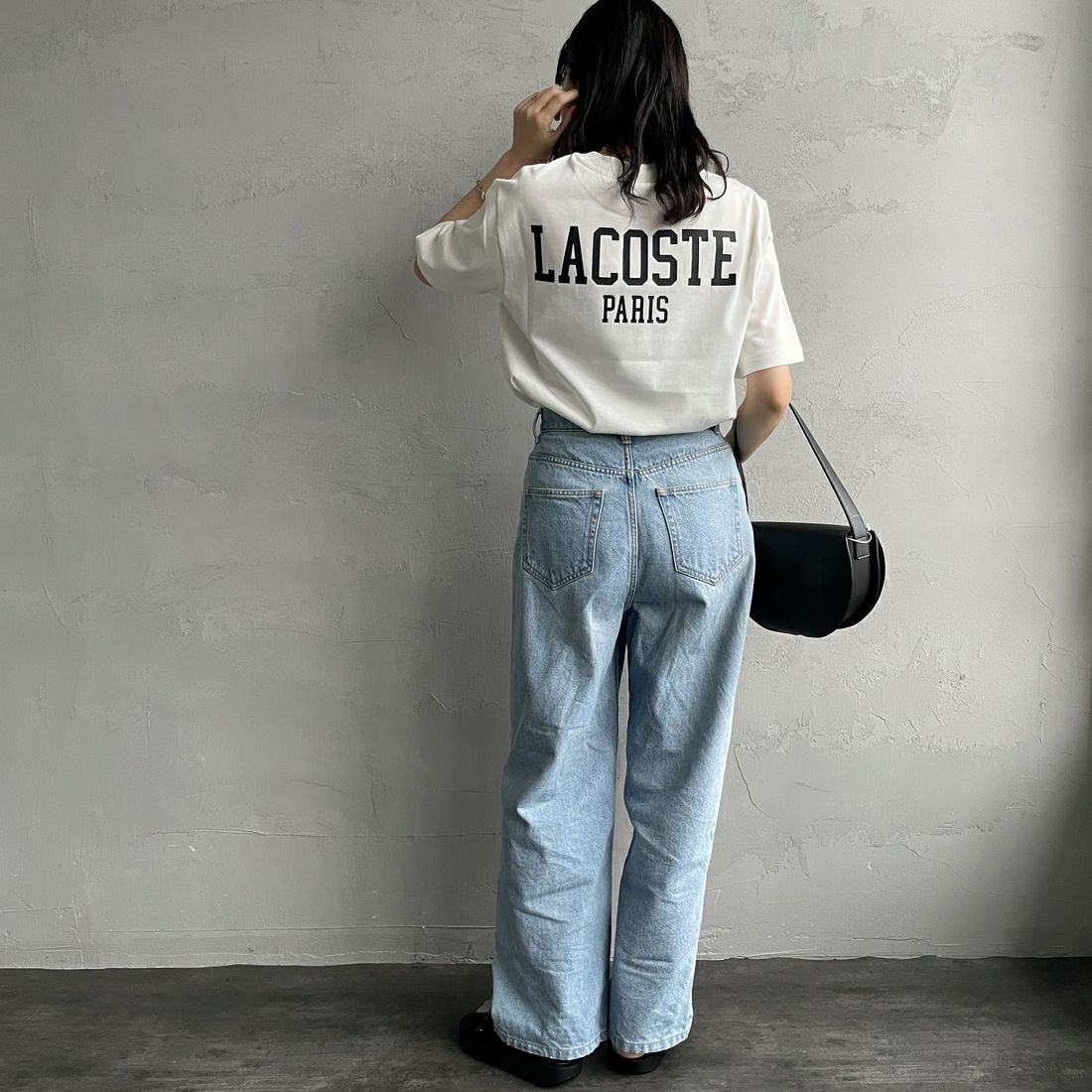 LACOSTE [ラコステ] バックプリントベーシックTシャツ [TH4705] 70V WHITE &&モデル身長：160cm 着用サイズ：2&&