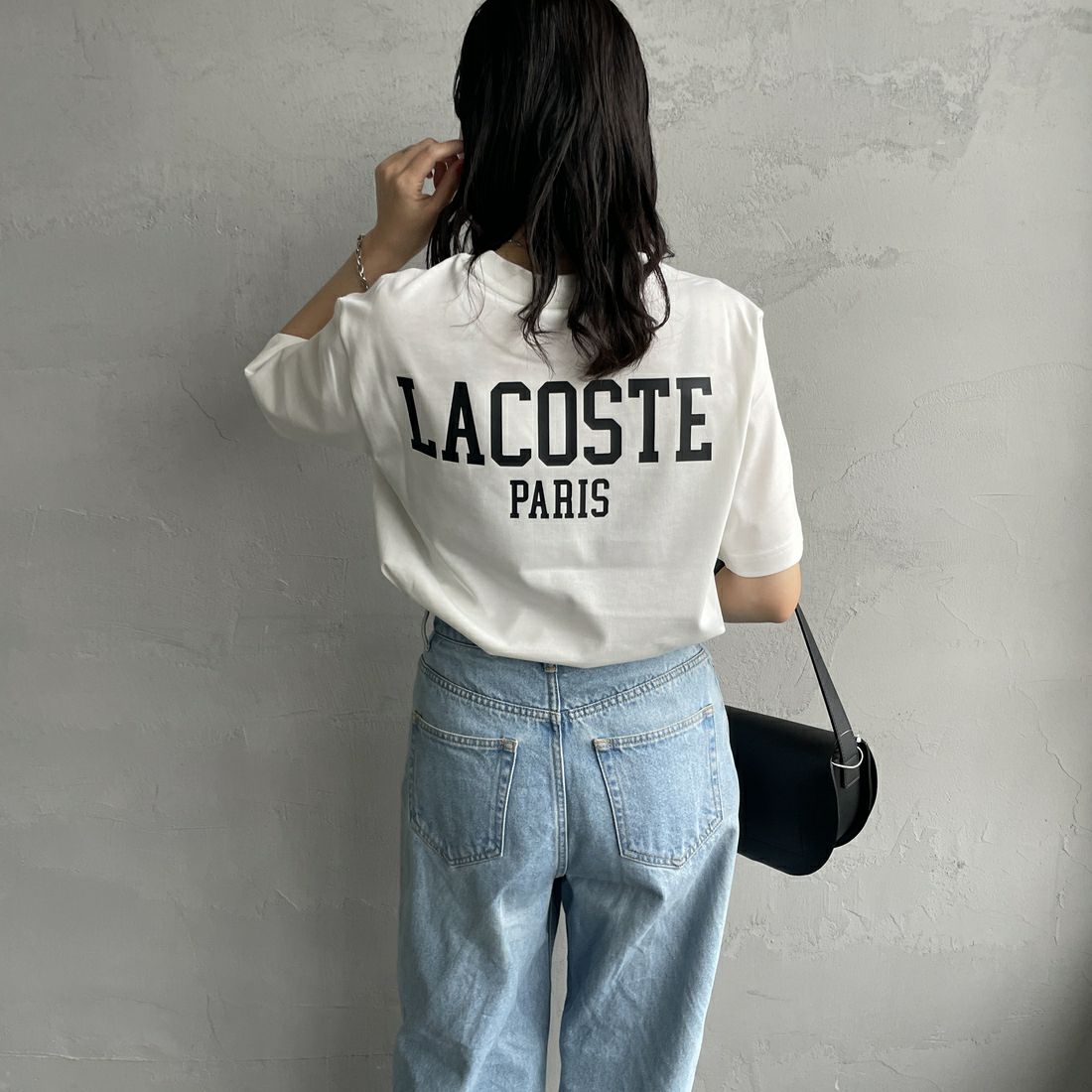 LACOSTE [ラコステ] バックプリントベーシックTシャツ [TH4705] 70V WHITE &&モデル身長：160cm 着用サイズ：2&&