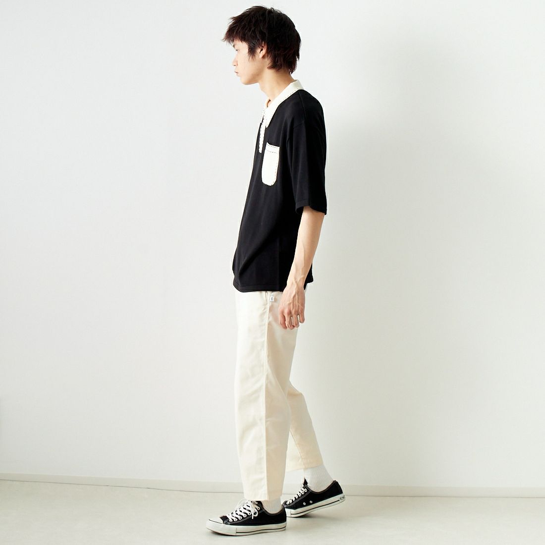ERICK HUNTER [エリックハンター] リヴィジョン ワイドフィットパンツ [EH100001000] OFF WHITE &&モデル身長：182cm 着用サイズ：M&&