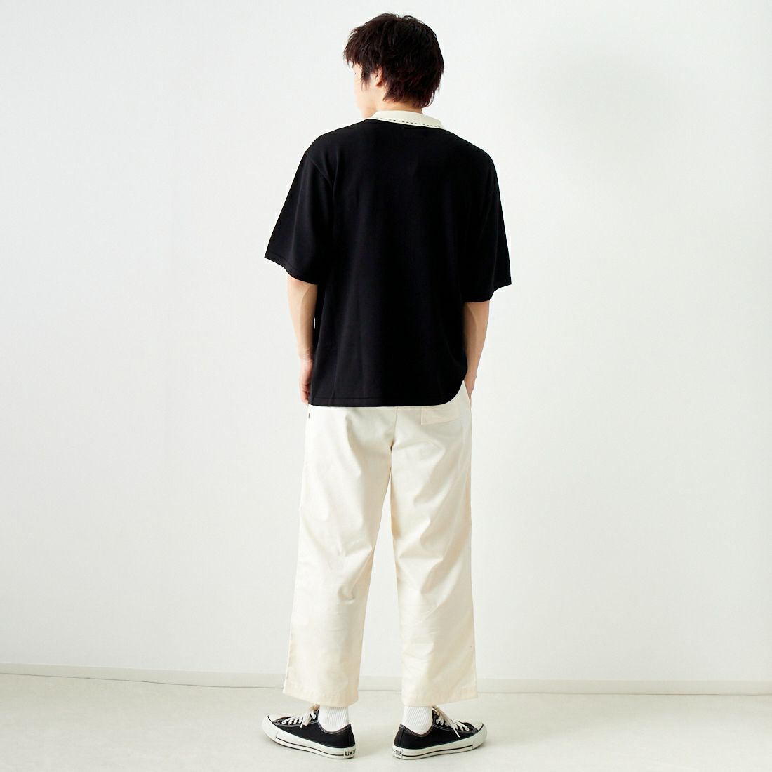 ERICK HUNTER [エリックハンター] リヴィジョン ワイドフィットパンツ [EH100001000] OFF WHITE &&モデル身長：182cm 着用サイズ：M&&