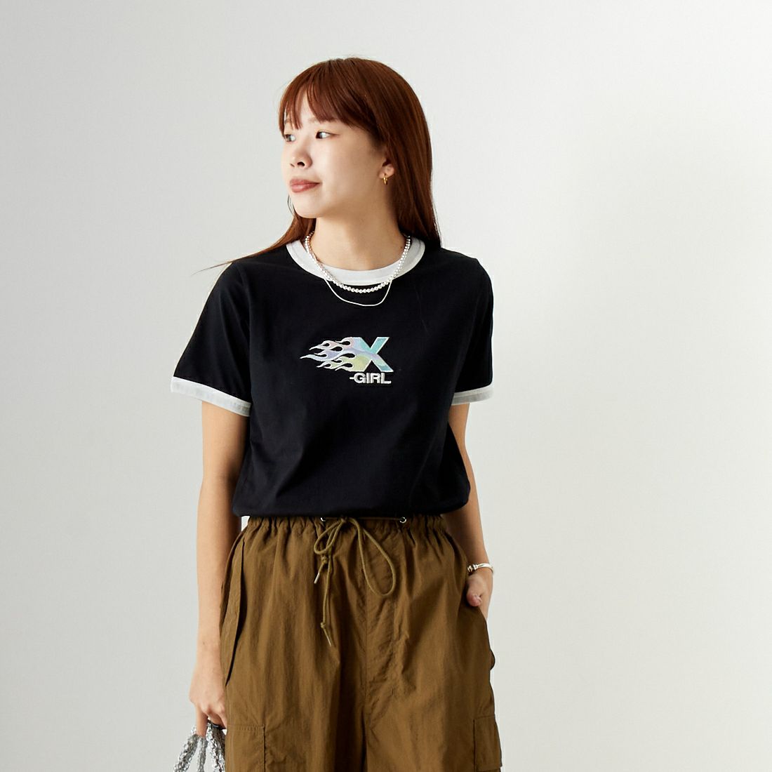 X-girl [エックスガール] バーニングXロゴ リンガーベビーTシャツ [105241011010]